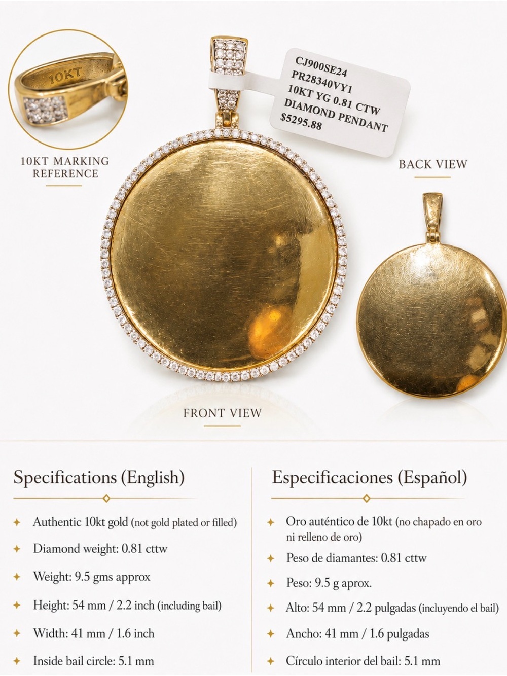 10KT Gold Diamond Round Pendant - Yellow Gold